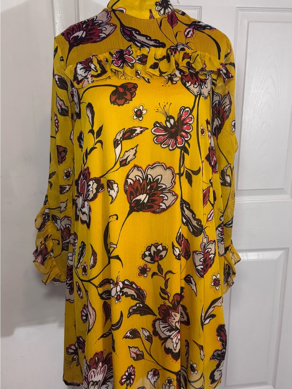 Women’s Mustard Yellow Floral Ruffle Dress